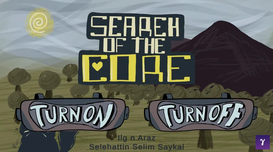 Search of the Core title screen with Turn on and Turn off buttons.