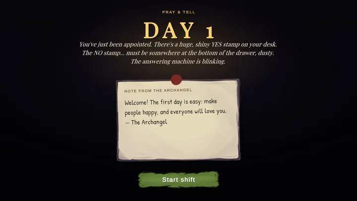 Day one, with a welcome note from the Archangel.
