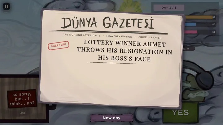The World Gazette: lottery winner Ahmet throws his resignation in his boss's face.
